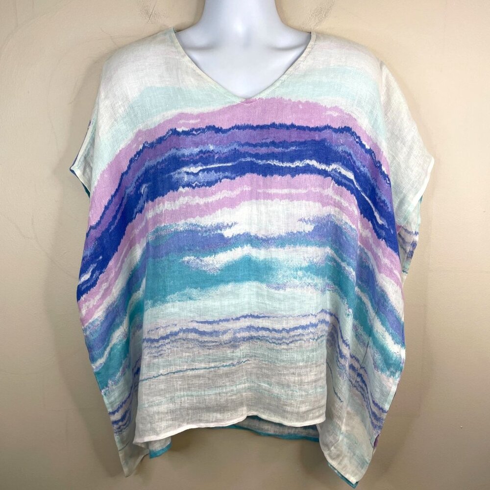 Chico's Coastal Beach Seaside Top Size 3 XL Linen Comfy Cruise Travel Vacation